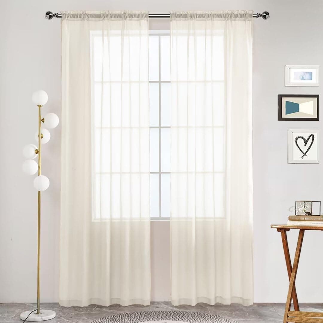 SpaceDresser Basic Rod Pocket Sheer Voile Window Curtain Tiers Ivory 2 Panels 52 Width 84 Inch Long for Kitchen Bedroom Children Living Room YardIvory52 W x 84 L