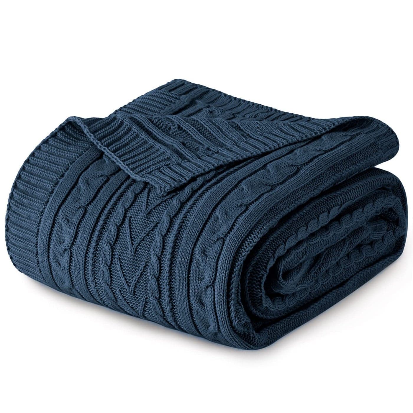 Aormenzy Navy Blue Cable Knit Throw Blanket Queen Size for Bed Couch Sofa Super Soft Cozy Knitted Blanket 90 x 90 Bed Blankets Full Size