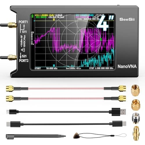 SEESII Upgraded NanoVNA-H4 Vector Network Analyzer, Latest V4.4 9KHz-1.5GHz HF VHF UHF 4" Touch Screen VNA Antenna Analyzer Measures S Parameters,Voltage Standing Wave Ratio, Phase,Delay, Smith Chart
