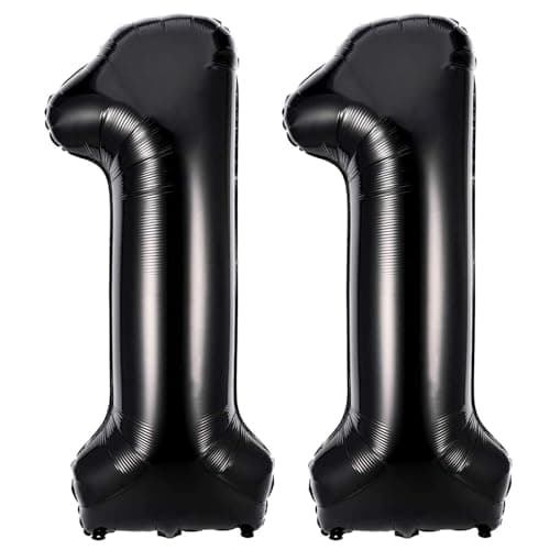 Black 11 Number Balloons 40 Inch Giant Number 11 Balloons Foil Mylar Helium Black Number Balloons for 11th Birthday Party Supplies Anniversary Event Celebration Decorations