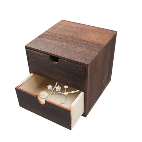 2Drawer Desk Organizer Rustic Wooden Drawer Organizer for Storing Small Items Wood Countertop Drawer Organizers Storage Drawers for Desk Heavy Carbonization Farmhouse Storage Box 7 x 7in