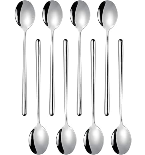 Ouliget Korean Soup Spoons,Stainless Steel Long handled soup spoons,Silver, 8 Pieces,8.7 Inches.