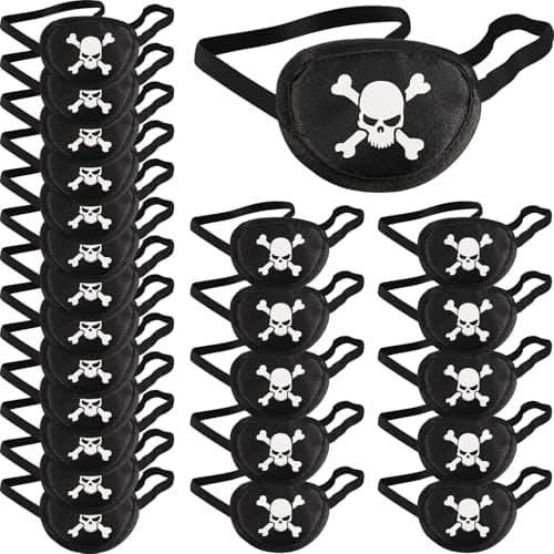 Chinco 24 Pcs Black Pirate Eye Patches Single Eye Skull Patches Silk Pirate Captain Costume for Halloween Cosplay Party Supplies
