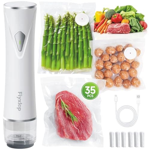 Fiyxlop Handheld Vacuum Sealer Premium Vacuum Sealer for Food 35 Reusable Sous Vide Bags Powerful Vacuum Food Sealer for Kitchen Home BBQ Travel Gifts Seal Food 6X Fresh Longer