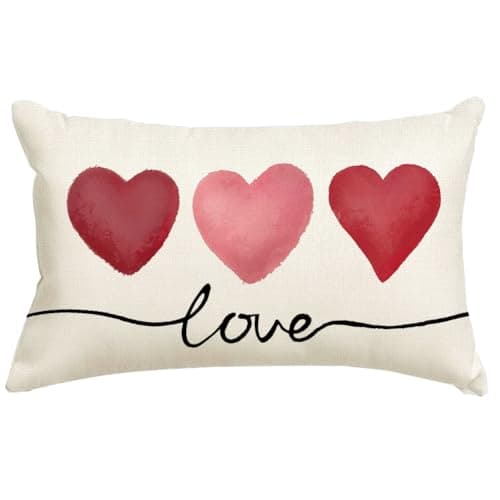 RABUSOFA Valentines Pillow Covers 12x20 Red Pink Hearts Love Throw Decorative Outdoor Lumbar Cushion Cases for Valentines Decor Decorations for Home Couch Patio(26018W-12)