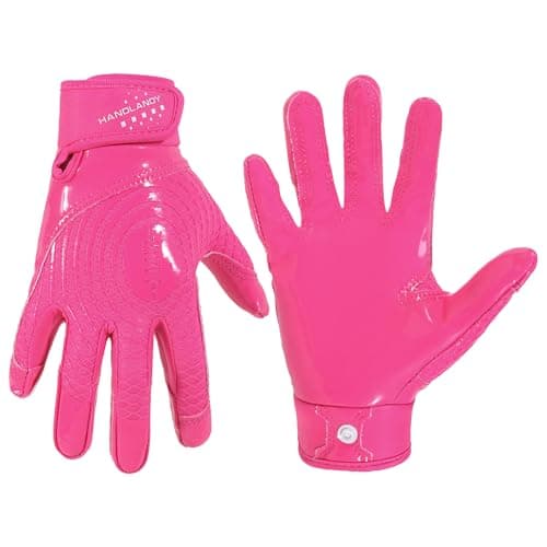 HANDLANDY Youth Football Gloves, Kids Sticky Receiver Gloves,Super Grip Football Glove Best Gift for Boys,Girls (Pink, Medium-Youth)