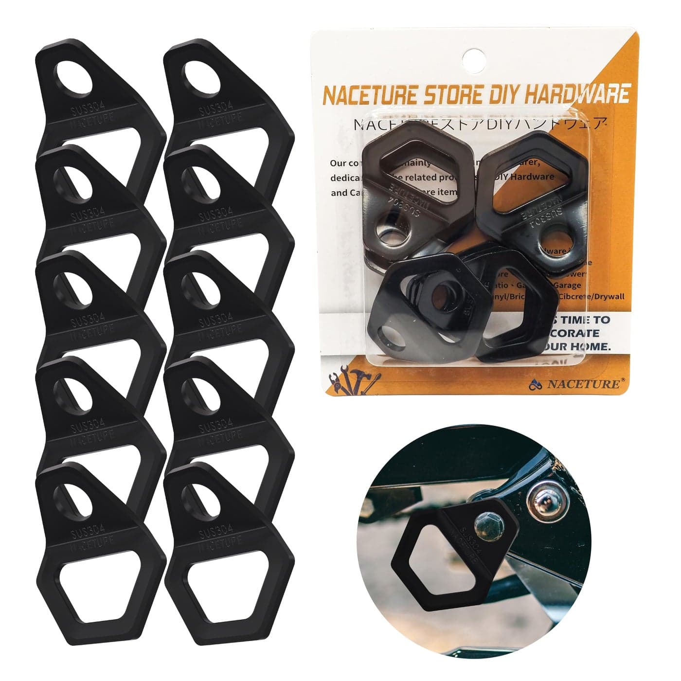 Motorcycle Tie Down Anchor Hook Heavy Duty Stainless Steel 10 Pack Dirt Bike Tie Down Strap Rings Accessories for Truck Camper Trailer Truck Bed Tie Down Anchor Large