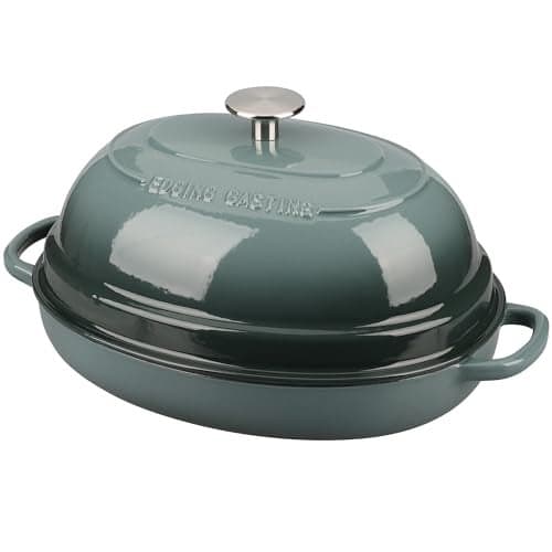 EDGING CASTING Enameled Oval Cast Iron Dutch Oven Pot with Lid, Bread Dutch Oven for Sourdough Bread Baking, Dutch Oven Bread, Bread Oven, 6QT, Slateblue