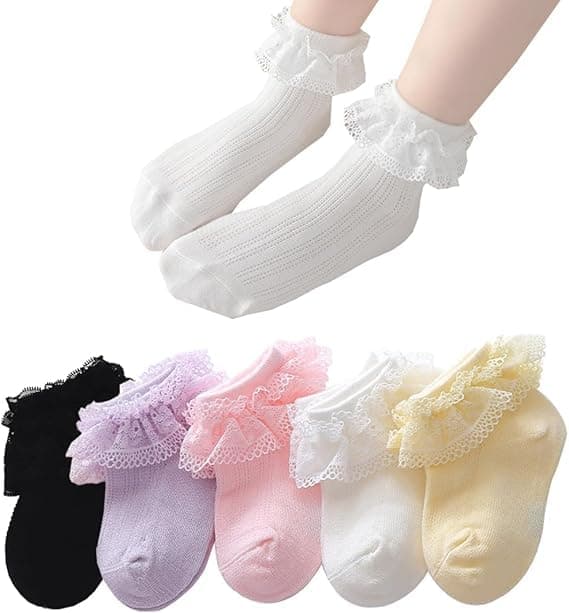 CUTEABLY Girls' Cotton Lace Socks, Polka Dot Print, Tutu Socks, Ankle High, Assorted (6-12 Months)