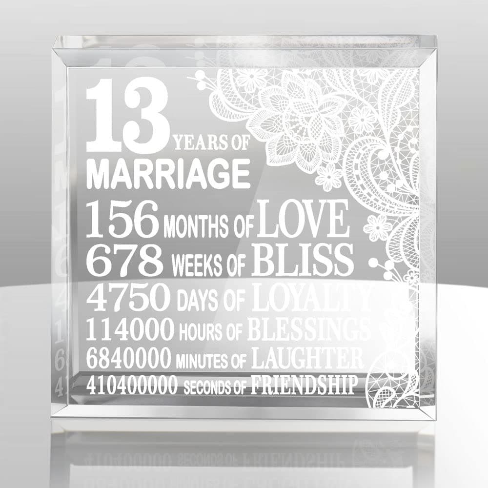 13 Years of Marriage Engraved Keepsake and Paperweight Traditional Lace Design for 13 Years Anniversary for Boyfriend or Girlfriend Gifts 13 Years Together as Husband and Wife Couples Gifts