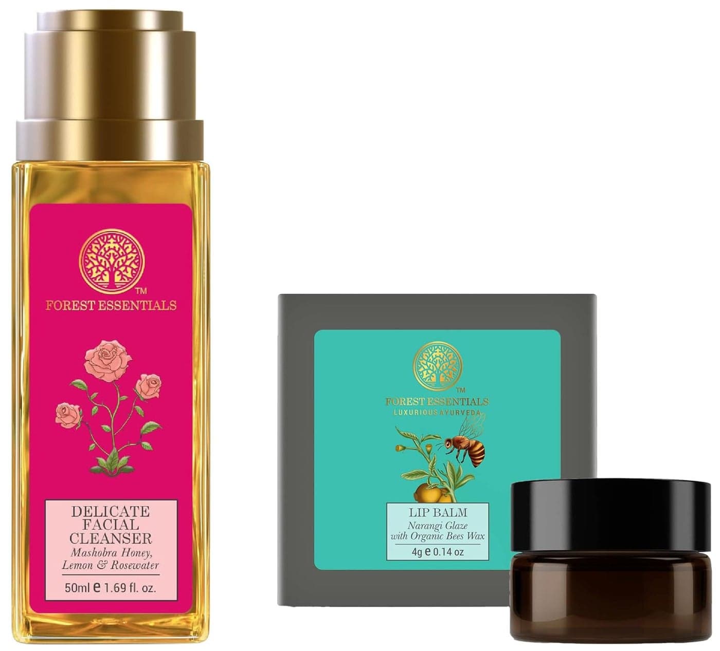 Forest Essentials Luscious Lip Balm Narangi Glaze Forest Essentials Delicate Facial Cleanser Mashobra Honey Combo