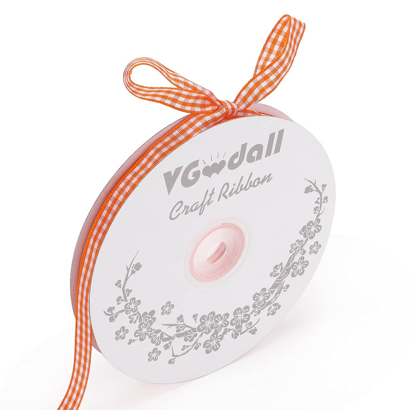 VGOODALL Orange Gingham Ribbon 38 x 50Yd Orange and White Thin Crafts Ribbon Buffalo Checker Ribbons for Hair Accessories Picnic School and Birthday Gift Wrapping