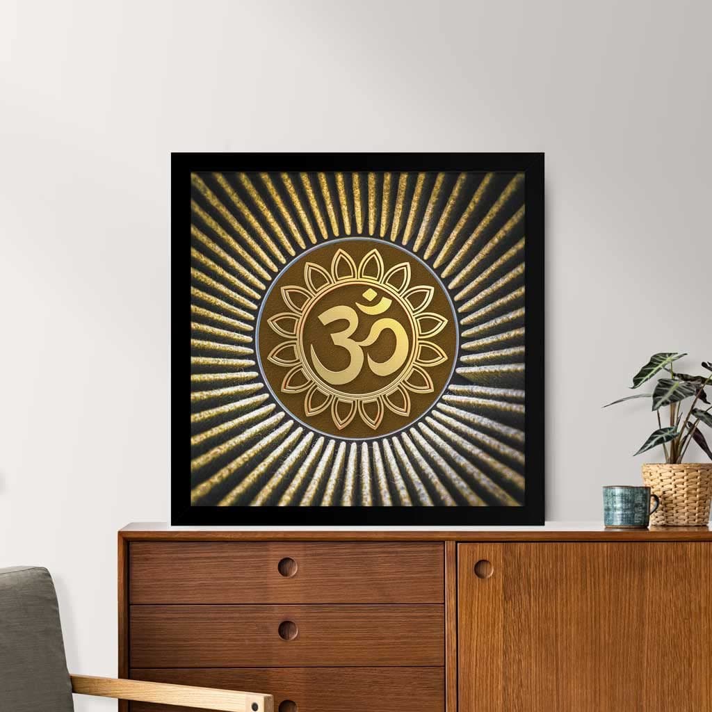 ArtX Golden OM Canvas Painting For Bedroom and Living Room With Frame Multicolour Square 240 x 240 inch 2x2 Feet Set Of 1