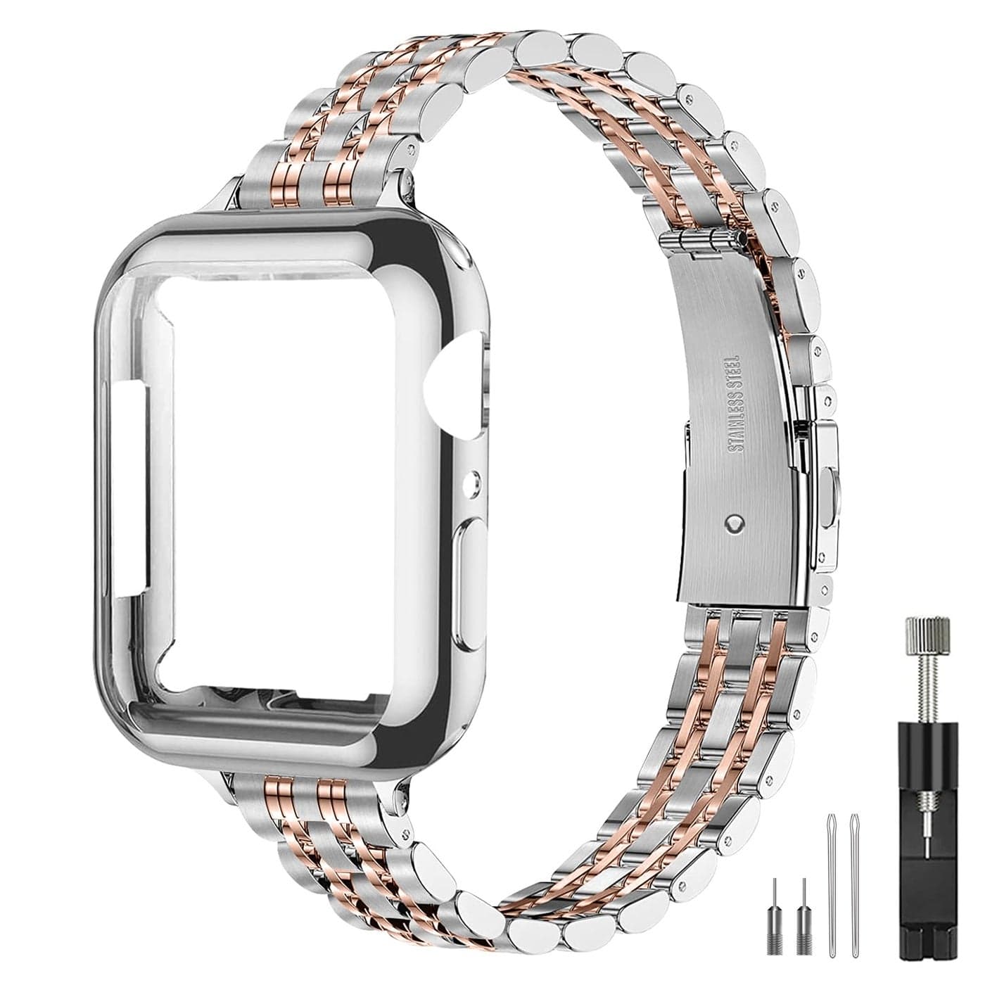 QUNDAXI Slim Watch Band Compatible with Apple Watch 41mm 45mm 42mm 44mm 40mm 38mm Metal stainless steel Watchband suitable for iWatch 987654321SE series Women Luxury strap 42mm 44mm 45mm