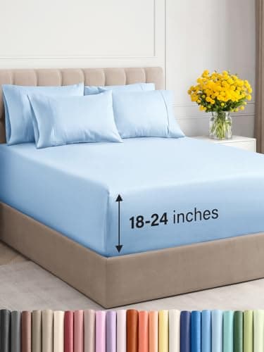 Extra Deep Queen Sheet Set - 6 Piece Breathable & Cooling Sheets - Hotel Luxury Bed Sheets Set - Easy & Secure Fit - Soft, Wrinkle Free & Comfy Sheets Set - Light Blue Sheet Set w/Extra Deep Pockets