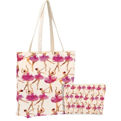 Watercolor Dance Gifts Dancer Ballet Lovers Gift2PCS Makeup Cosmetic Bag Canvas Tote Bag Beach BagElegant Recital Gifts Appreciation for Dancing Women Teacher Friend Girls Birthday Christmas
