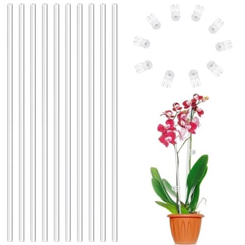 HASTHIP® 10Pcs Plant Support Sticks with 10 Plant Claw Clips 15.75 inches Acrylic Clear Plant Support Stakes Plant Stand Stakes for Planters, Flower Pots