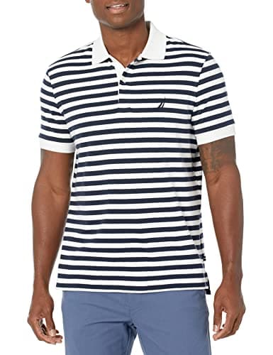 Nautica Men's Classic Fit 100% Cotton Soft Short Sleeve Stripe Polo Shirt Shirt, Bright White, 3X-Large