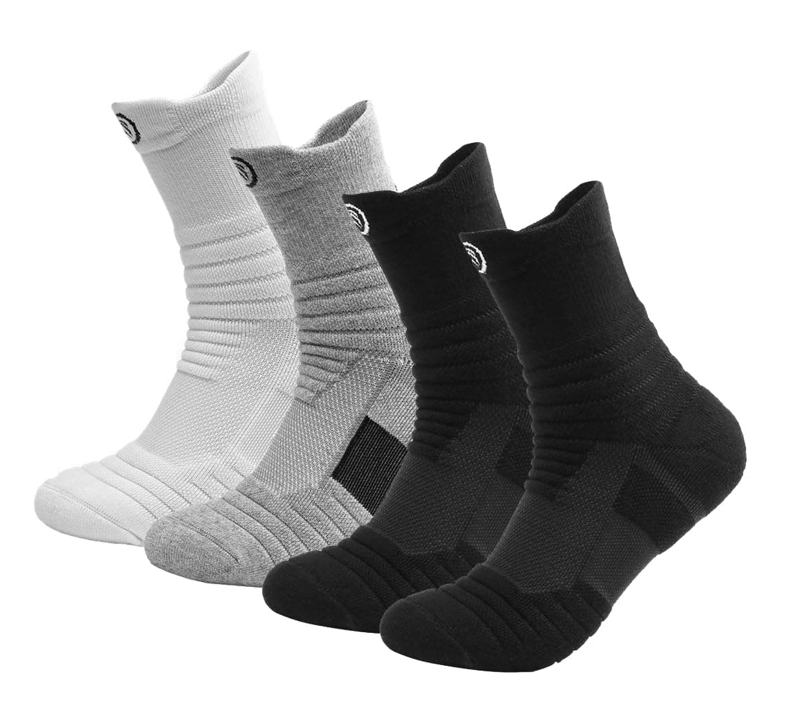 Hiflyer 4 Pairs Basketball Socks Men & Women, Mens Athletic Socks Training Socks Men, Thick Compression Sports Socks for Men & Women