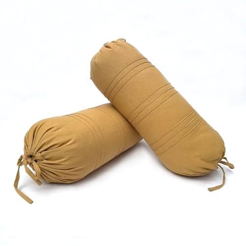 Swayam Set of 2 Cotton Bolster Cover | 30x30 Inch | Soft Breathable Masnad Cover 200TC | Durable & Washable | Solid Bolster Cover for Diwan, Bed & Sofa - Beige