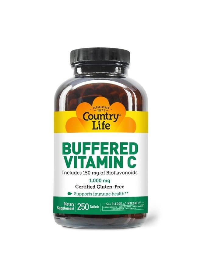 Vitamin C Buffered with Bioflavonoids, 1000mg, 250 Tablets, Certified Gluten Free, Certified Vegan
