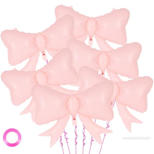 6 Pcs Pink Bow Balloons for Girls 35 Inch Bow Foil BalloonsPink Bows Gender Reveal Decorations for Birthday Party Wedding Baby Shower Mouse Party Decoration