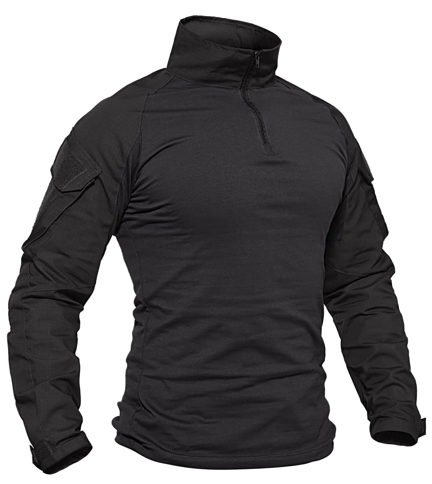 TACVASEN Tactical Shirt for Men Long Sleeve Combat Shirt 1/4 Zip with Pockets Military Pullover Army Breathable Paintball Airsoft Police Black L