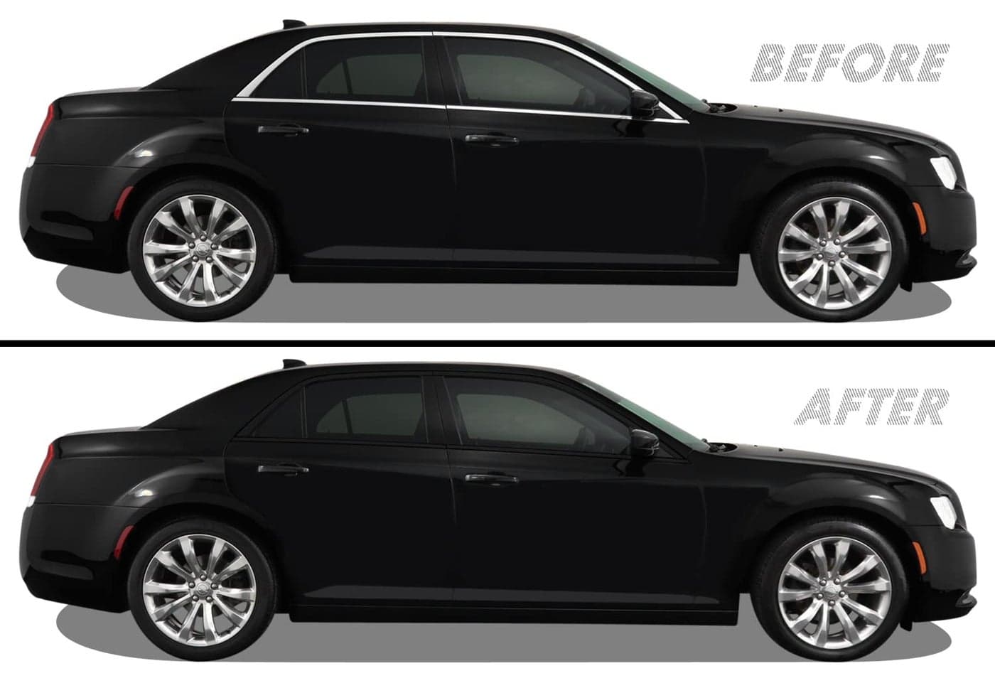 SlickMod Chrome Delete Blackout Vinyl Overlay for 2011-2021 Chrysler 300 Window Trim (Matte Black)
