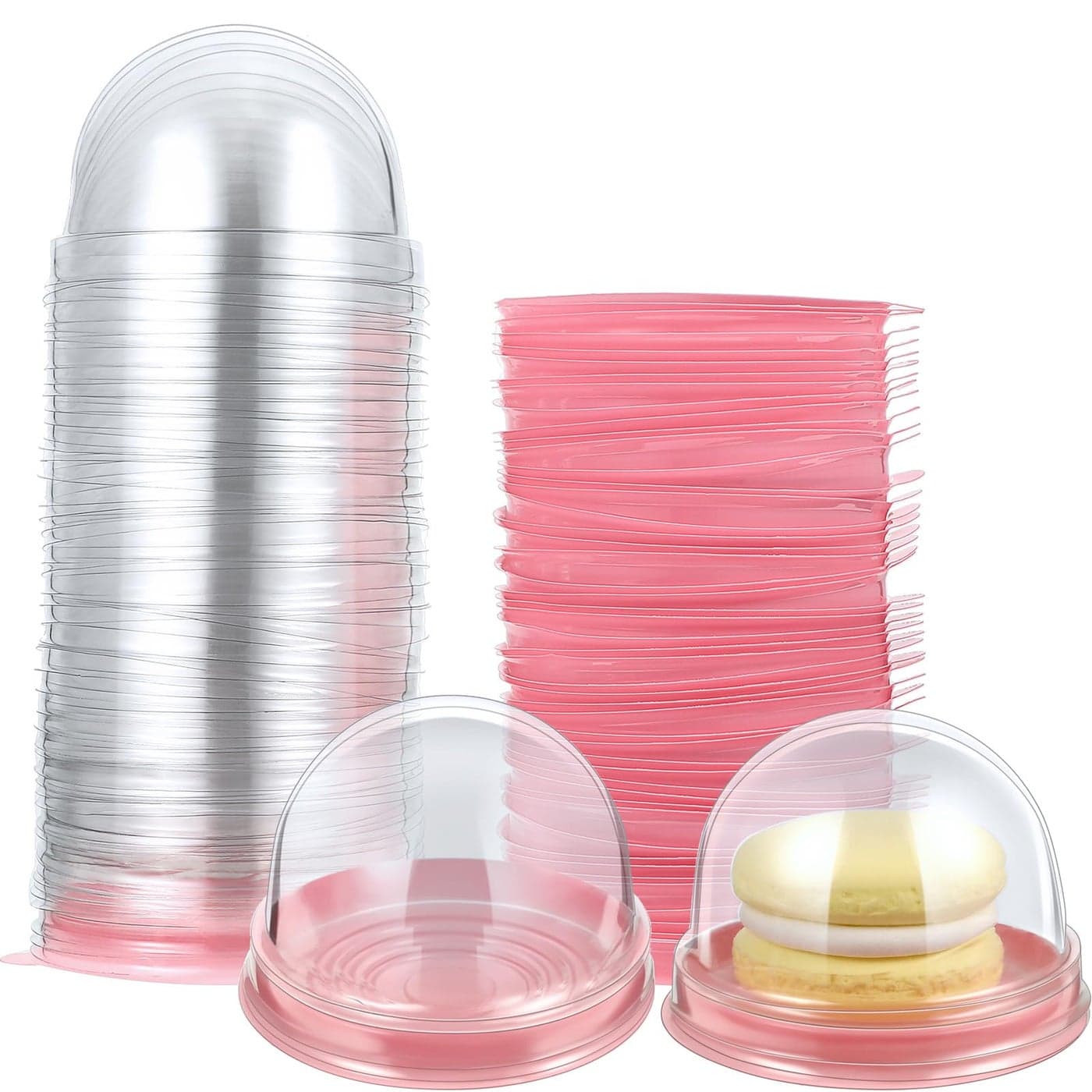 Clear Plastic Mini Cupcake Container Mini Cupcake Box Muffin Dome Muffin Single Container Box for Wedding Birthday Cheese Pastry Dessert Cake 150 Pink