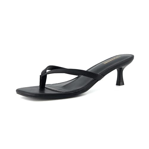 CUSHIONAIRE Miami Kitten Heels for Women - Dressy Heeled Thong Womens Sandals, EBONY 8
