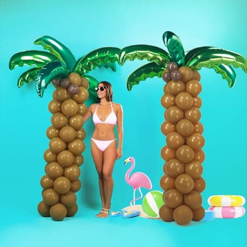 Tropical Palm Coconut Trees Balloons 12 Foil Green 10 Latex Brown Deep Brown Magic Balloons Suitable for Hawaii Luau Party Birthday Baby Shower