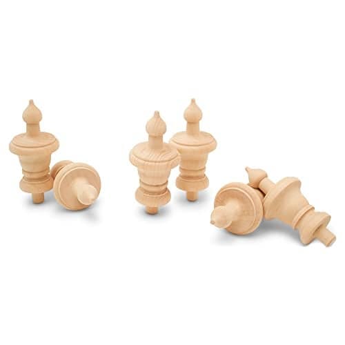 Woodpeckers Unfinished Wood Finials - 3-1/2 inch, Pack of 6 Large Craft Finials for Bed Posts, Curtain Rods, Flagpoles and Crafts