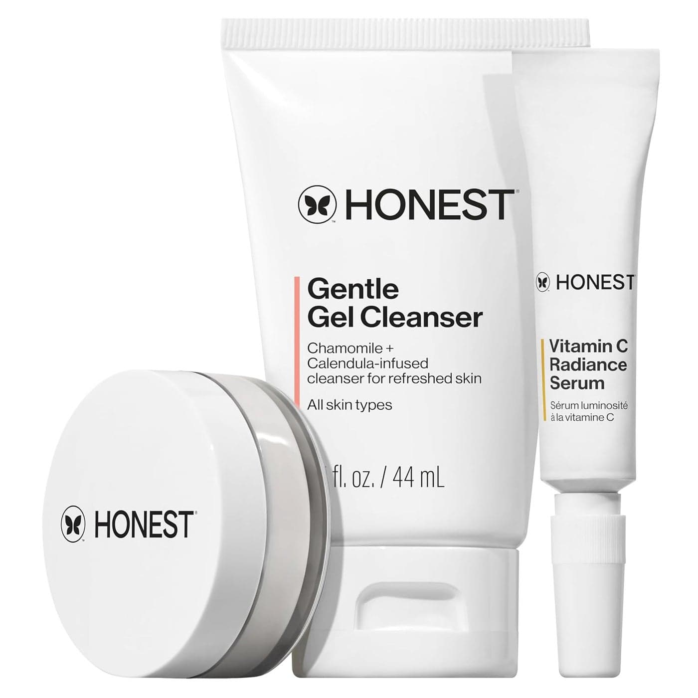 Honest Beauty The Icons Skincare Trio Mini Hydrogel Cream Gentle Gel Cleanser Vitamin C Radiance Serum EWG Verified Vegan Cruelty Free