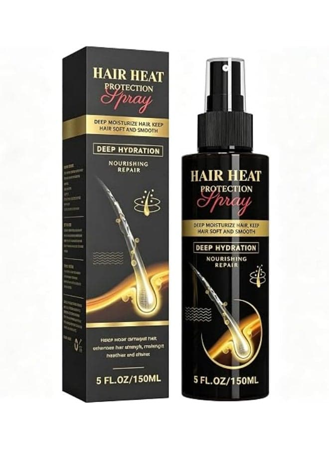 Hair Heat Protection Spray 150ml 5FL.OZ, with Glycerin, Hyaluronic Acid, Thermal Barrier Anti-Frizz Hair Spray, Deep Hydrating Repair Damaged Hair Strengthening Smoothing Treatment for All Hair Types
