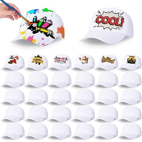 JaGely 30 Pcs DIY Kids Baseball Caps Hats White Adjustable White Baseball Hat for Boys Girls Camp Birthday Painting Activity