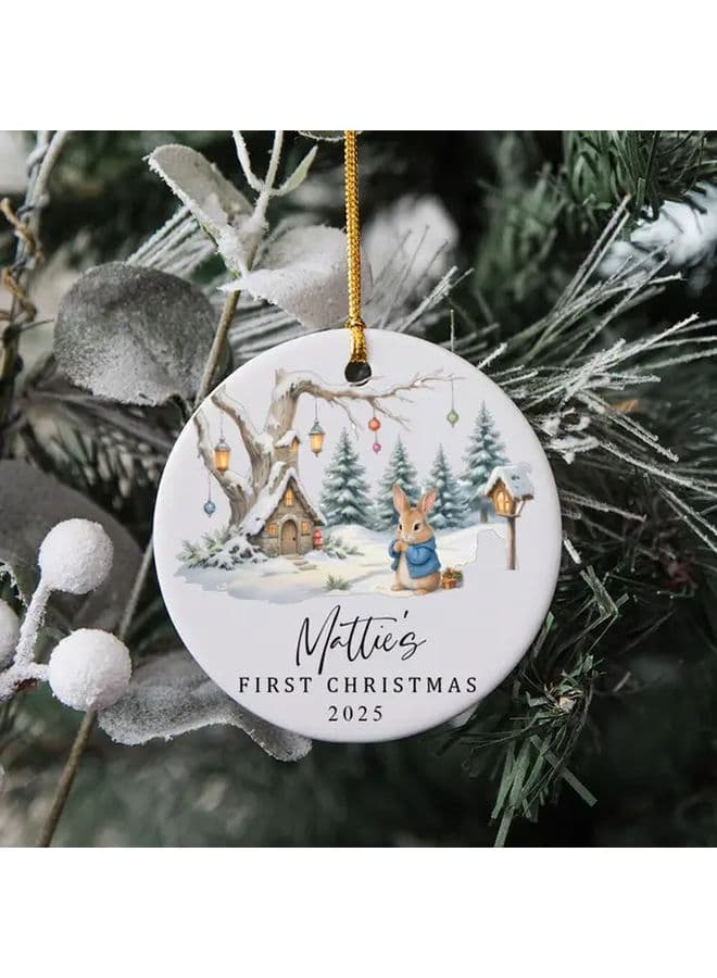 Style 4 Pink Bunny First Christmas 2025 Ornament Ceramic Tree Decoration Holiday Gift