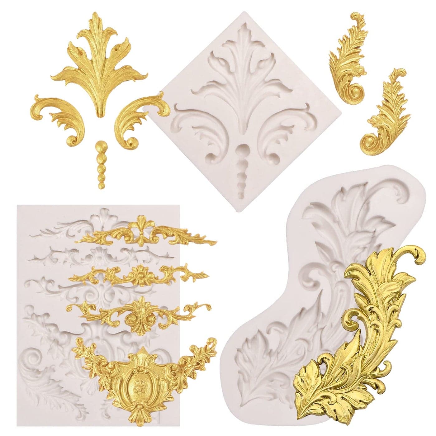 Feather Silicone Molds Baroque Fondant 3 Pack Lace Scroll Chocolate Molds for Cake Decoration Wedding Theme DIY Cupcakes Graduation Season Halloween Polymer Clay Baking