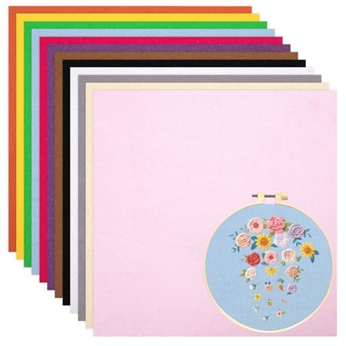 12 Sheets 12 Colors Embroidery Fabric PreCut Natural Cotton Embroidery Cloth Fabric Embroidery Cloth Squares for Embroidery Garment Craft 9898Inch