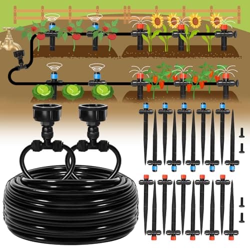 Eledom 110FT QuickConnect Drip Irrigation Kit Garden Watering System DIY Automatic Irrigation Equipment Set for Lawn Raised Bed Greenhouse Plant Watering with 14 Tubing Drip Emitters Connectors