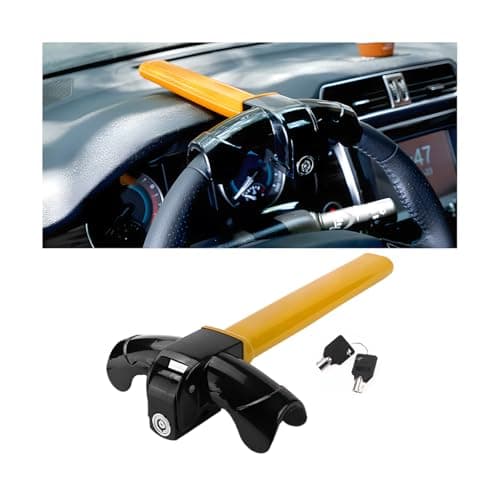 Zpana Car Steering Wheel Lock, Anti Theft Vehicle Rotary Steering Wheel Cylinder Security Locking Device with 2 Keys, Heavy Duty Automotive Travel Accessories, Universal for SUV RV Truck