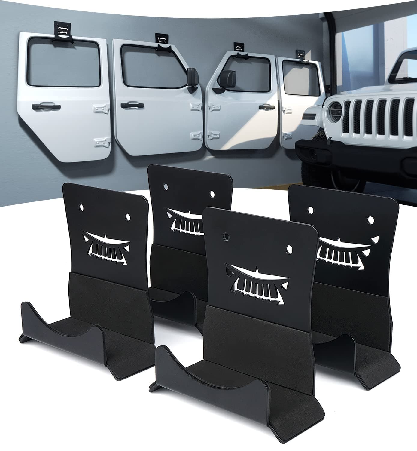 Lupar Storage Door Hangers Compatible with 1956-2024 Jeep Wrangler, Wall-Mounted Removable Door Storage Holder with Rubber Lining - 4PACK