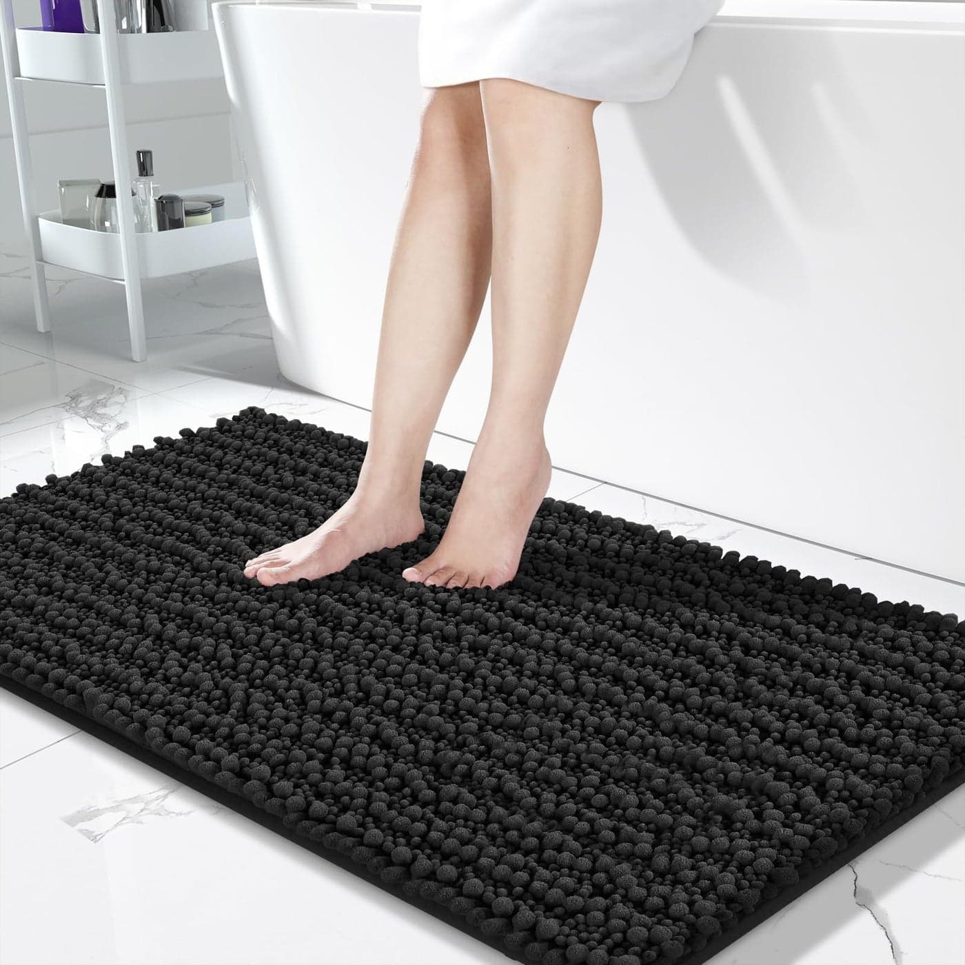 Yimobra Long Bathroom Rugs 441 X 24 Non Slip Soft Absorbent Water Machine Washable Quick Dry Thick Bath Mat for Bathroom Floor Home Decor Accessories Black