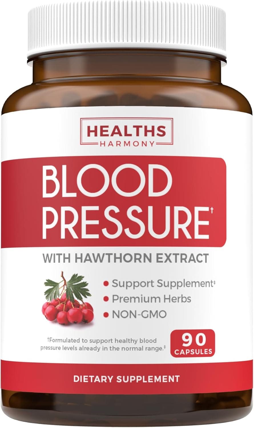 Blood Pressure Support Supplement NONGMO Premium Natural Herbs Vitamins Berries High Dosage of Hawthorn Berry Extract Supports Blood Pressure Levels Already In The Normal Range 90 Capsules