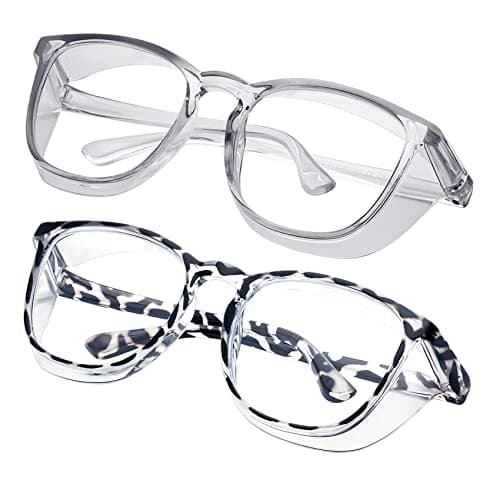 konqkin Safety glasses Goggles Nurses Protective Eyewear - Anti Fog Square Frame Stylish Clear Glasses for Women Men (gery douhua)