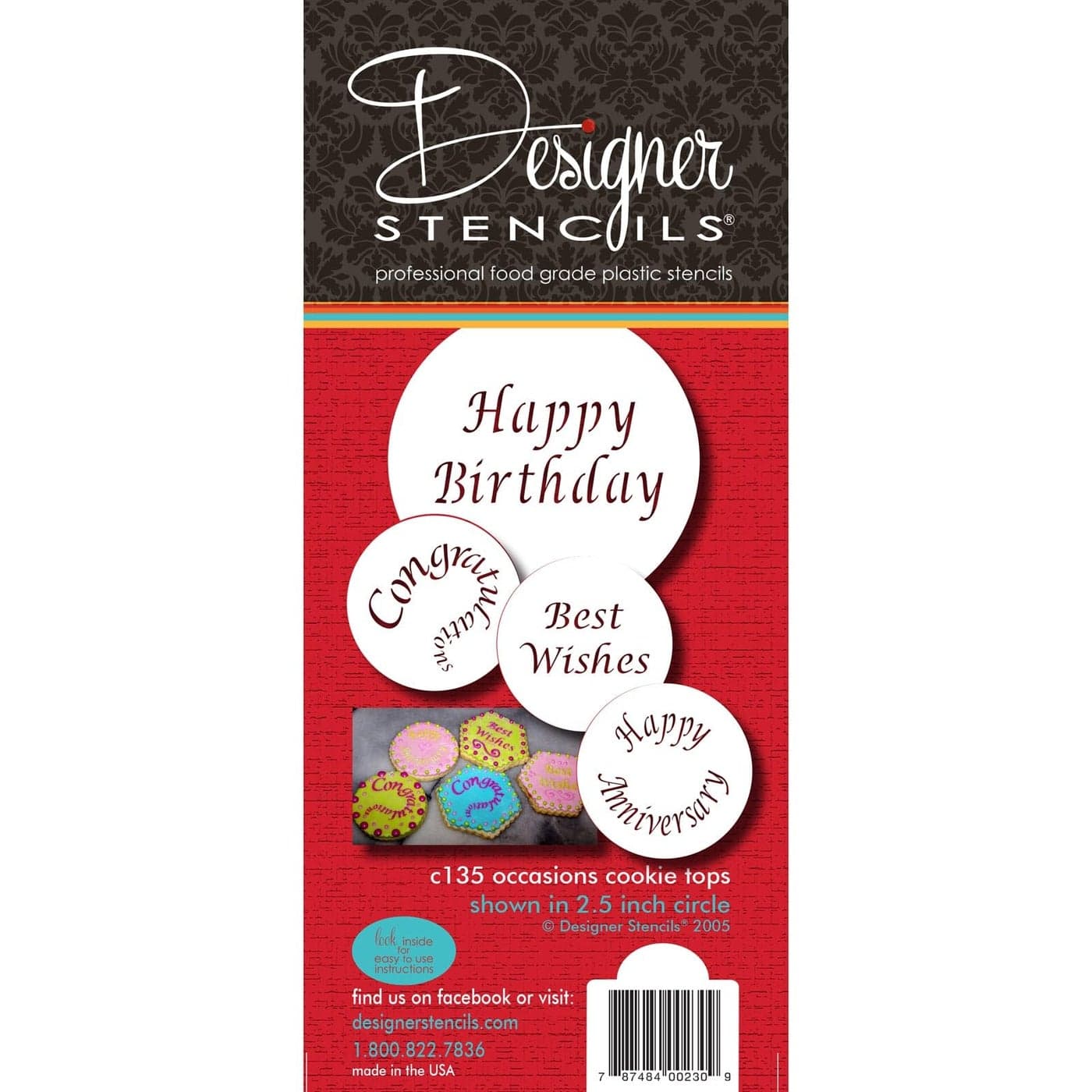 Designer Stencils Special Occasions Candy and Cookie Stencils Congratulations Best Wishes Happy Birthday and Anniversary Beigesemitransparent