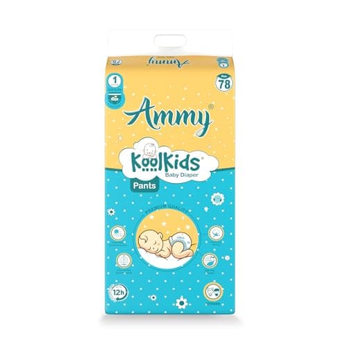 Ammy KoolKids Baby Diaper Pants Size NB (78 pcs) Upto 3 kg | Cottony Soft, 12hr Leakproof & Rash-Free Protection | Quick Absorption with ADL Magic Gel for All-Day Dryness & Comfort