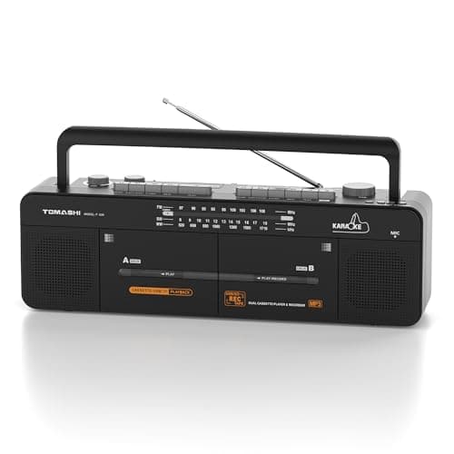 Cassette Tape Player with Stereo Sound, Dual Tape Decks, 3-Band Radio, USB/TF Card Playback, and Tape-to-USB/TF Card Recording Function
