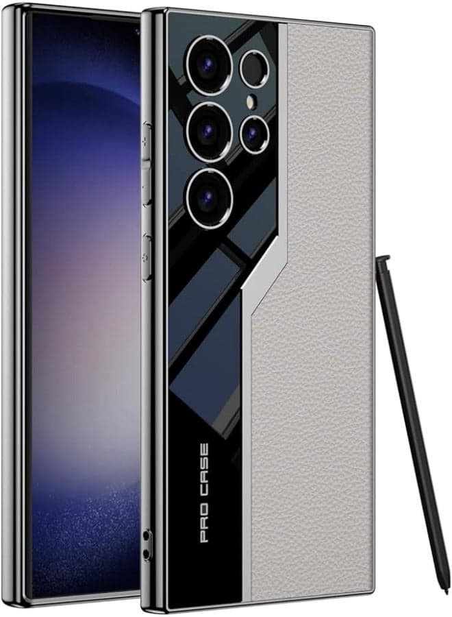 Case Compatible with Galaxy S24 Ultra Case Electroplated TPU Frame and Back Leather Cover Slim Shockproof Case for Galaxy S24 Ultra