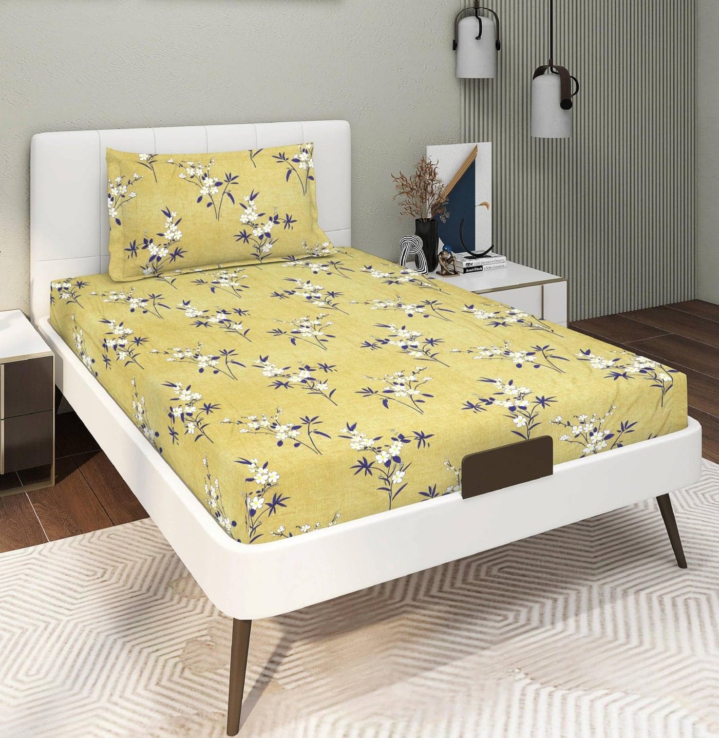 RD TREND® Presents Bedsheet for Single Bed Polycotton 210 TC, Size-60X90 Inches(152X228 CM), Single Bedsheet with Pillow Cover (18X28 Inches) Yellow