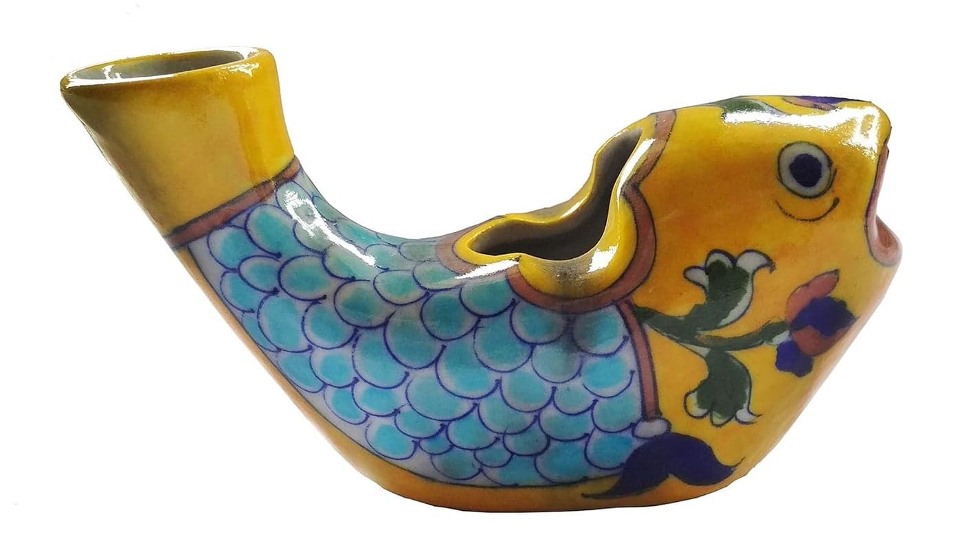 Shiv Kripa Blue Pottery Ceramic Traditional Handcrafted Decorative Pottery Fish Ash Tray Blue